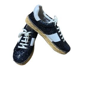 Marc Fisher NWOT Margo 02 Chunky Blue Glitter Espadrille Platform Sneakers Size